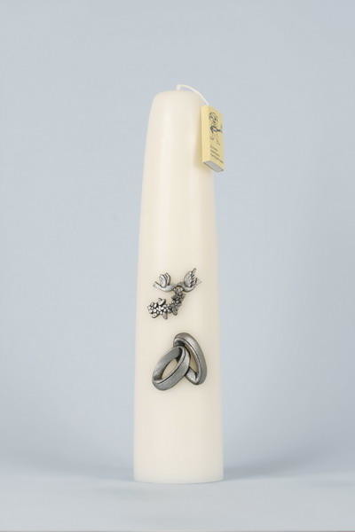 Trouwkaars - ringen duif krans zilver