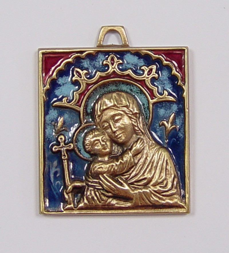 Plaquette - Madonna met kind blauw/rood