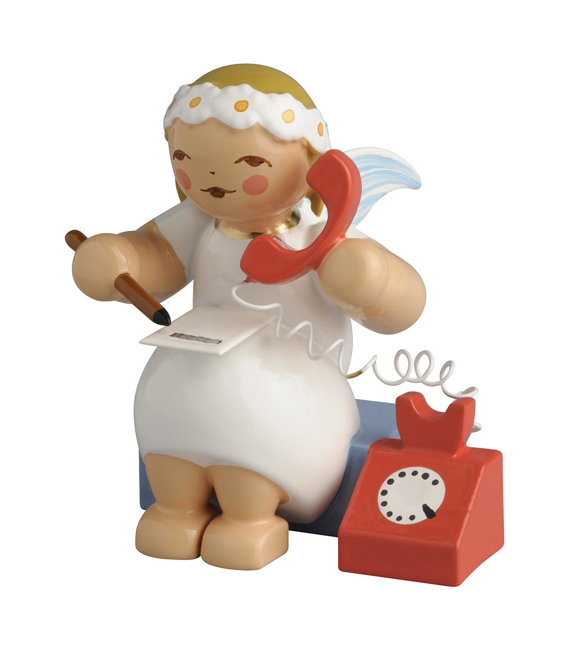 Margeritenengel met rode telefoon - zittend