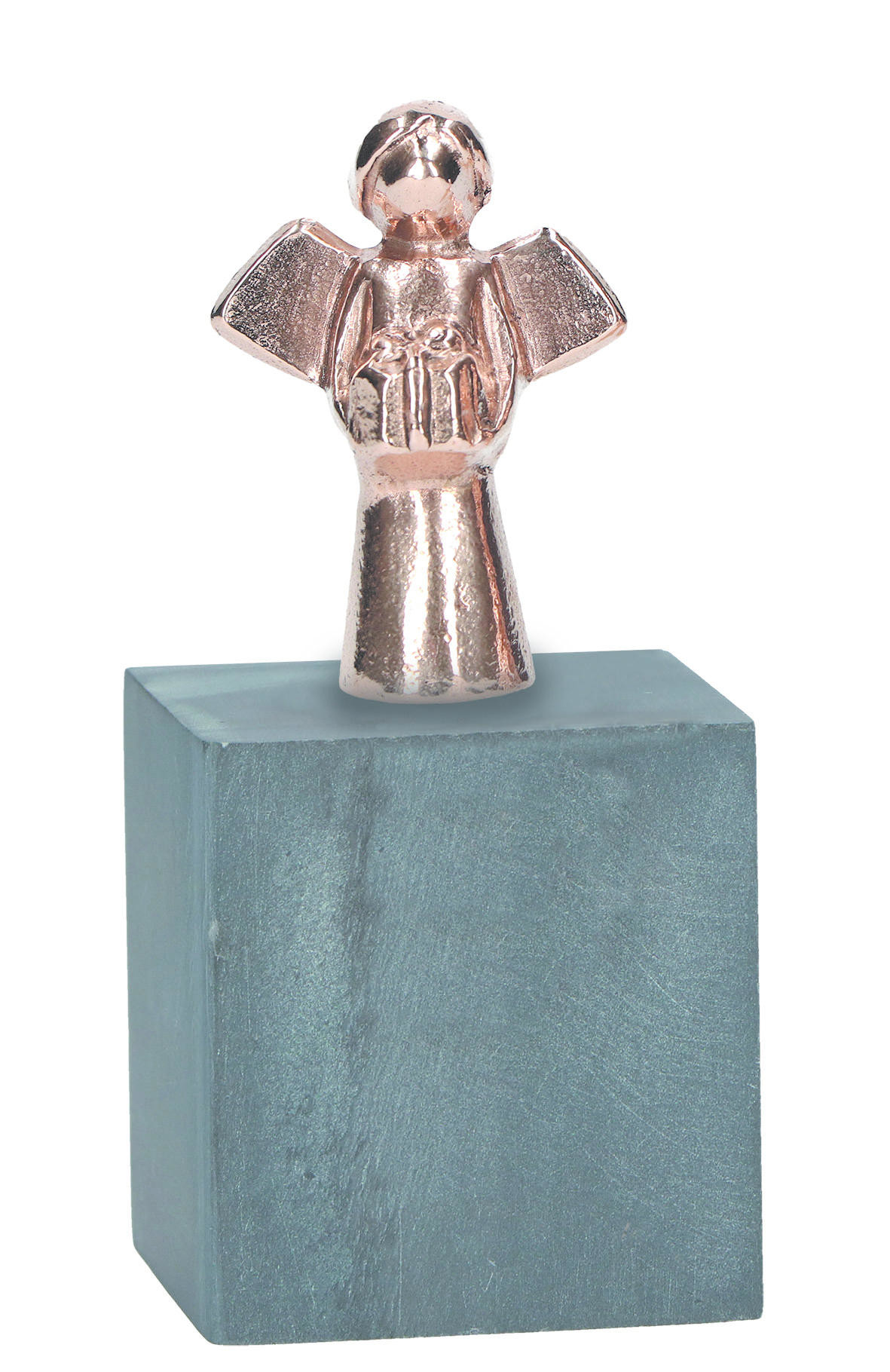 Engel brons - staand met geschenk