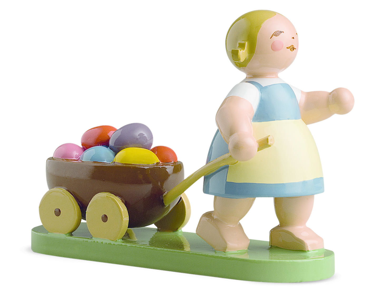Meisje met wagen met paaseieren