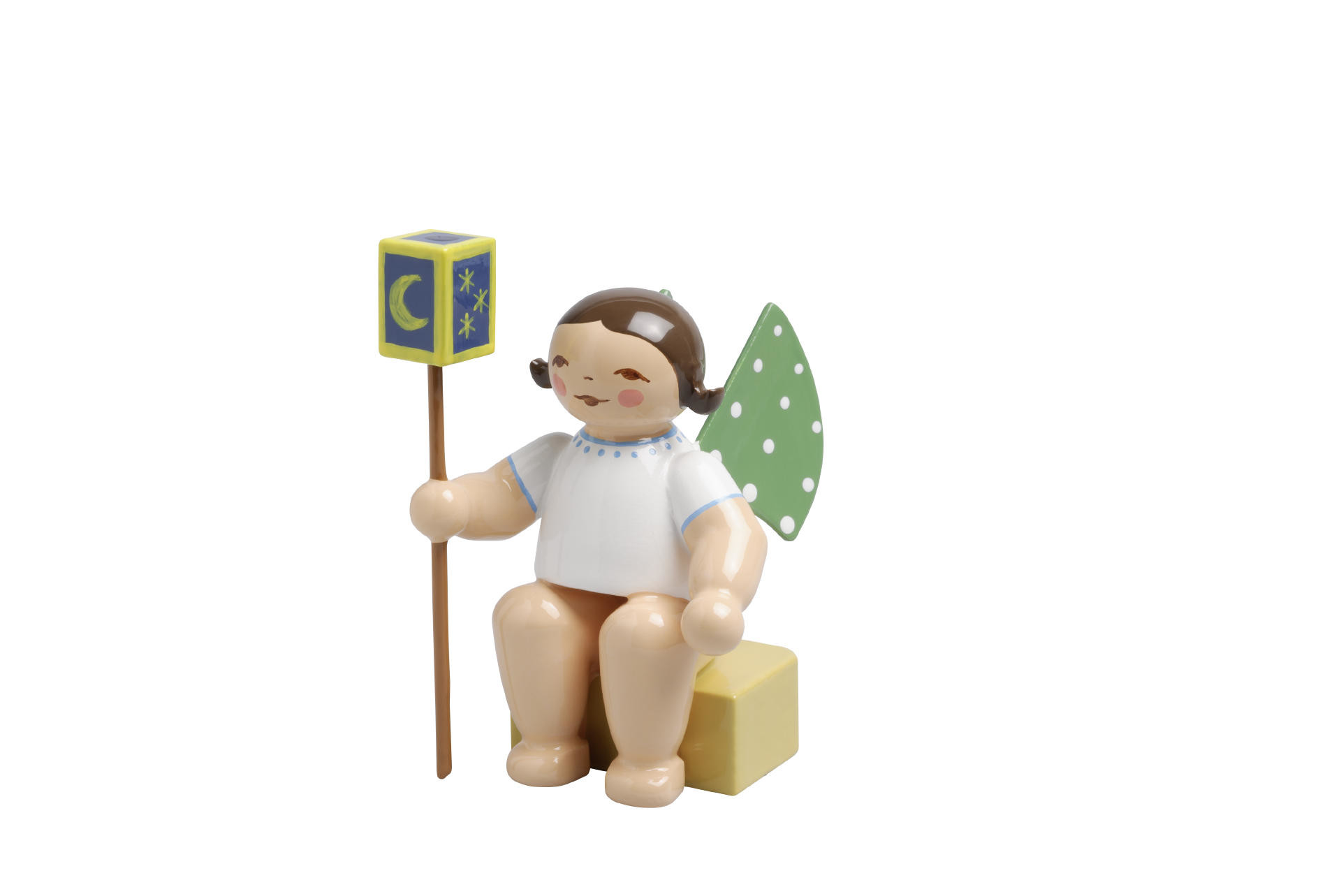 Engel met staande lantaarn - geel blokje