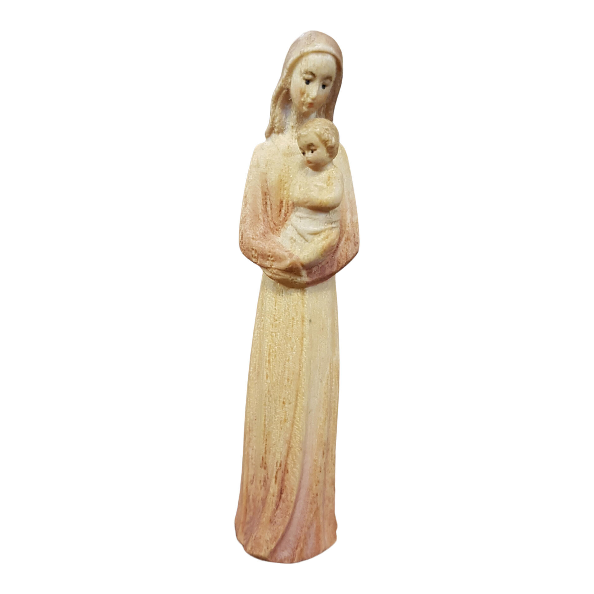 Mariabeeldje hout - 8,5 cm licht gekleurd