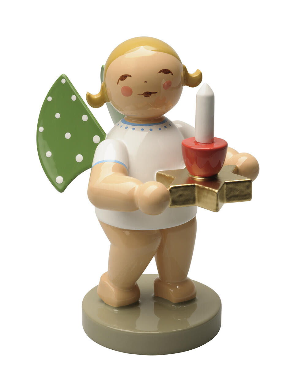 Engel met gouden ster en kaars, rood - blond