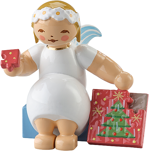 Margeritenengel met kerstpuzzel - zittend