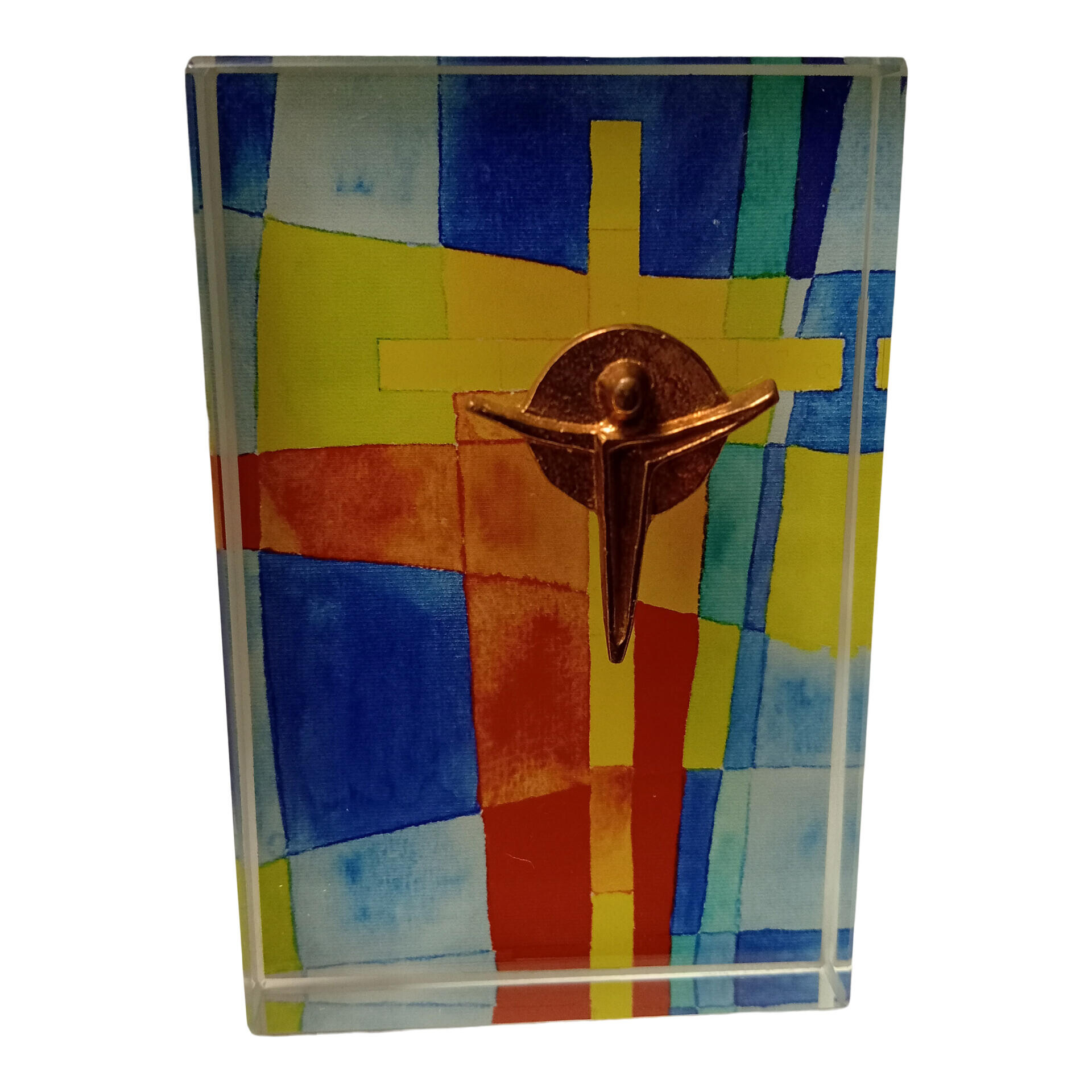 Kruis - Glas kleur met brons kruis