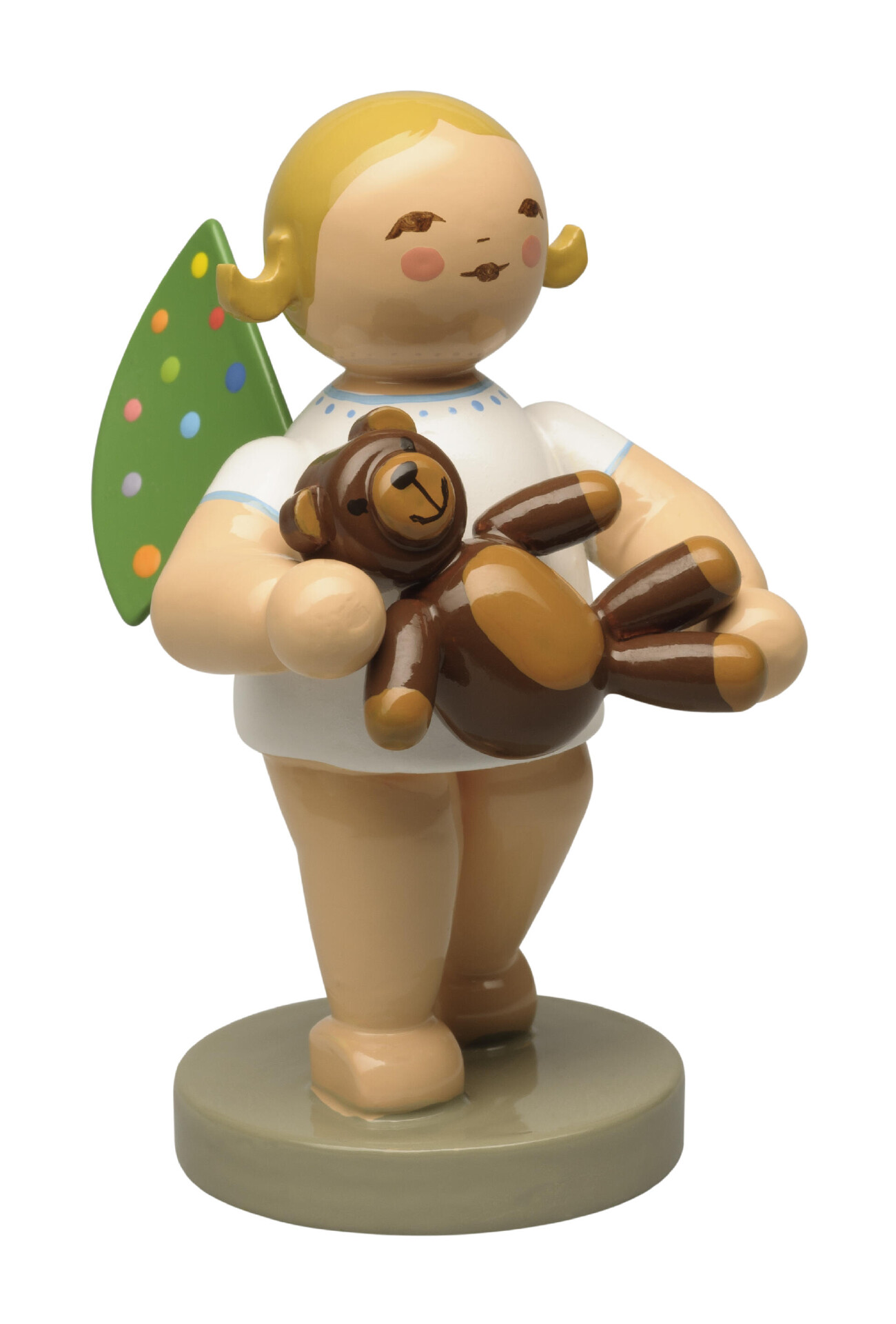 Engel met gekleurde stippen en teddybeer
