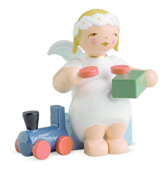 Margeritenengeltje met trein - zittend
