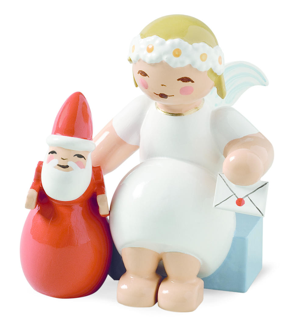 Margeritenengel met kerstman - zittend