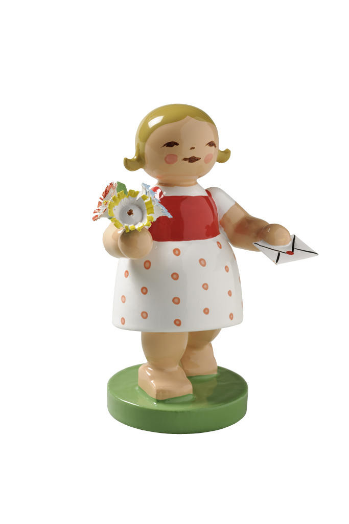Meisje met bloemen en brief