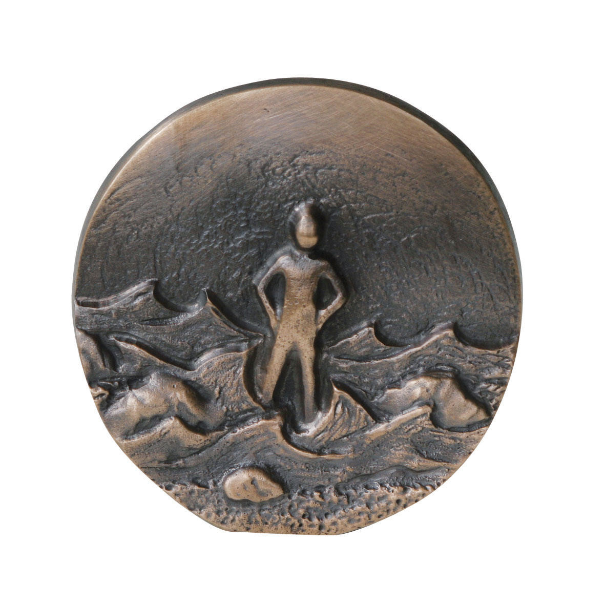 Bronzen plaquette - Rots in de branding